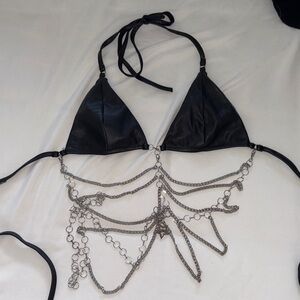 I.AM.GIA Black Crop Top with Silver Chains